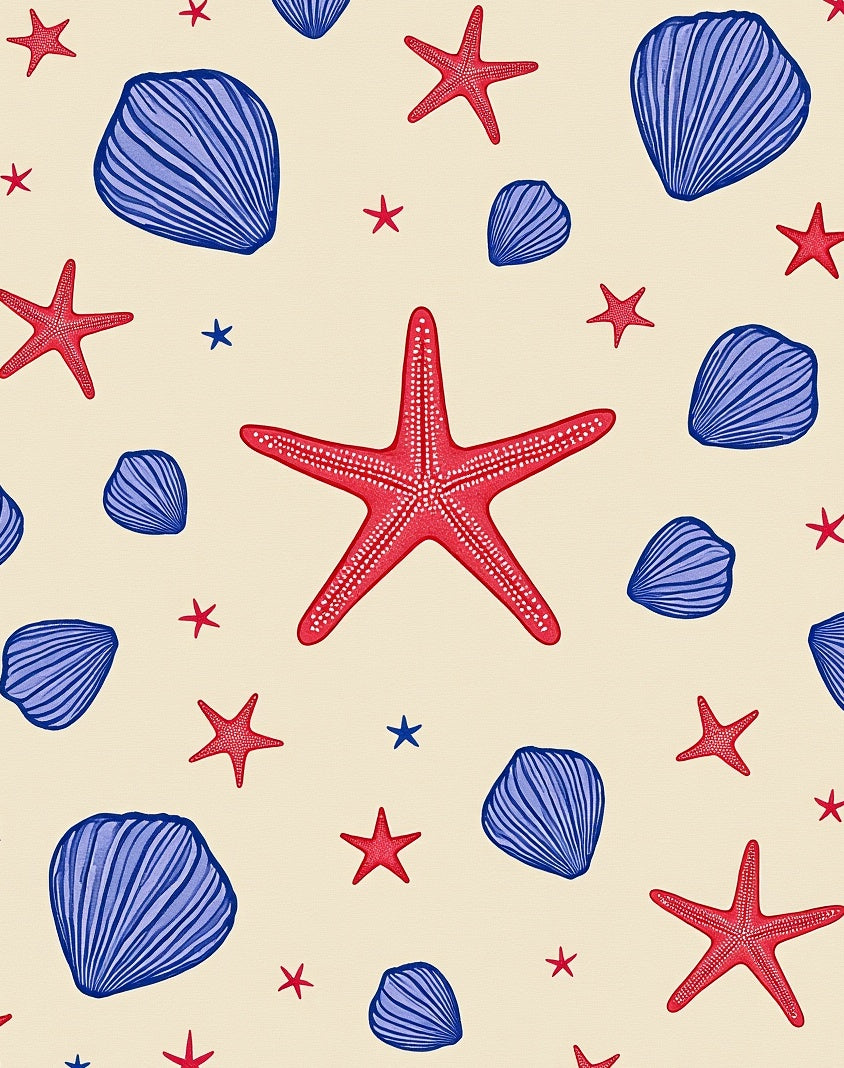 Red Blue Shell Starfish Medley Rug