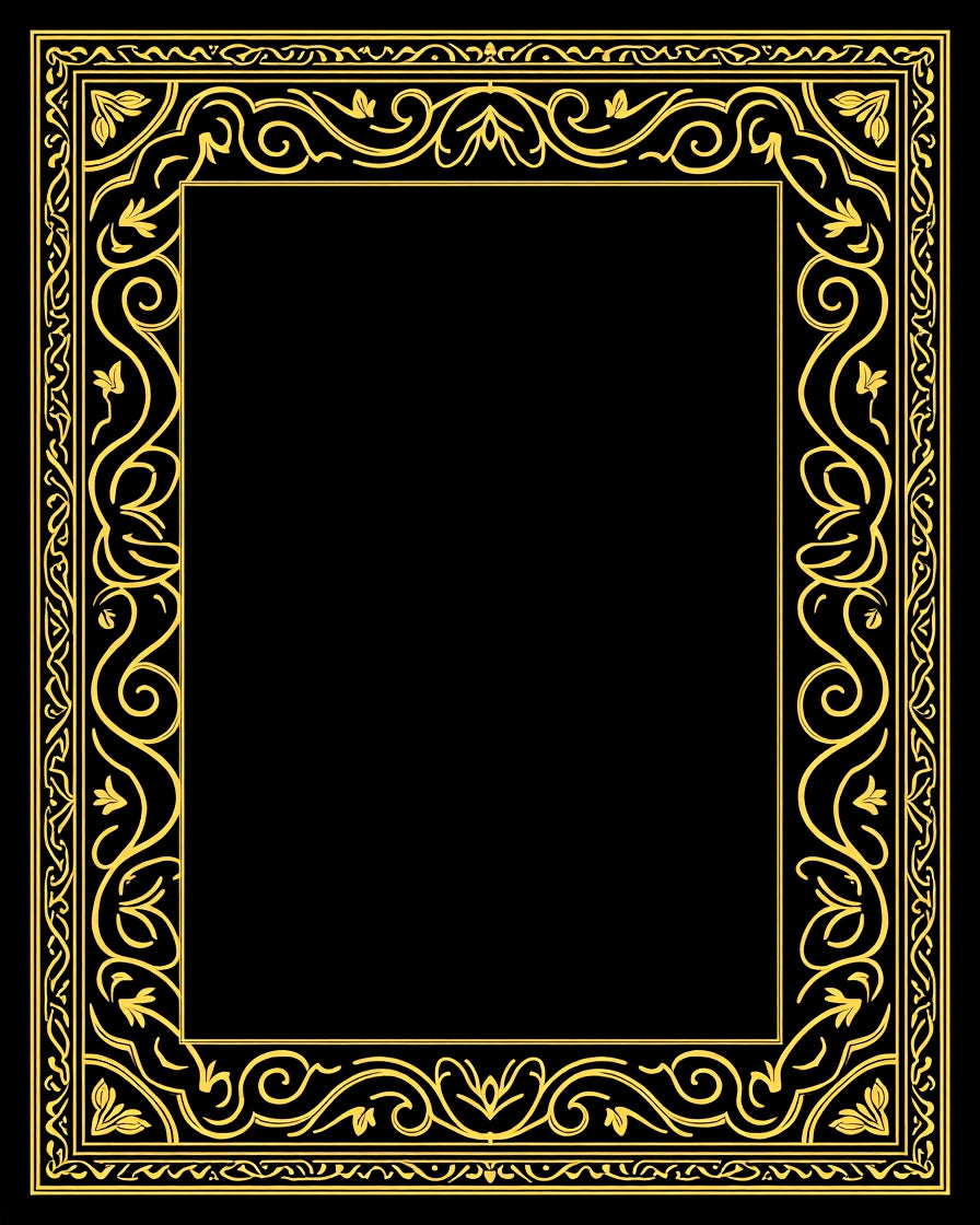 Golden Scrollwork Floral Border Rug