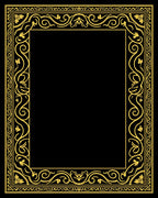 Golden Scrollwork Floral Border Rug