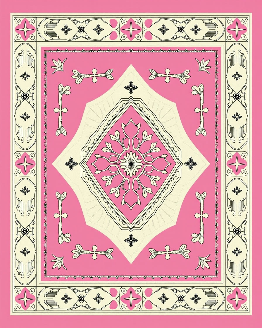 PinkCream Floral Medallion Art Deco Rug