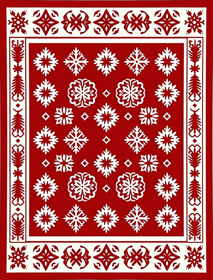 Red Snowflake Festive Winter Rug