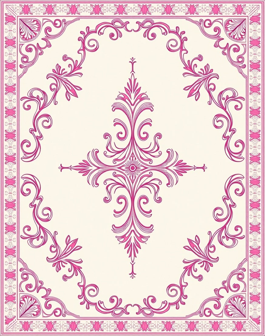 Classic Pink Floral Scroll Medallion Rug