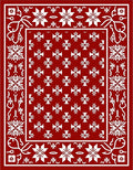 Crimson white floral ornate border Rug