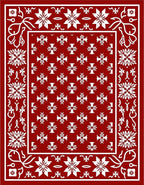 Crimson white floral ornate border Rug
