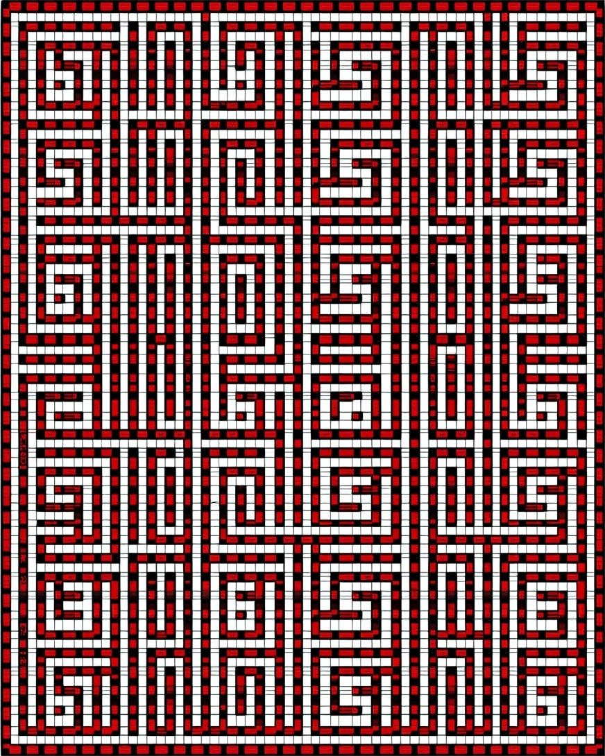 Bold Red White Squared Maze Rug