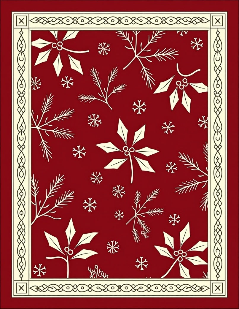 Crimson Winter Holly Snowflake Medallion Rug