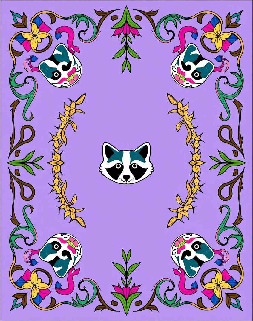 Floral Raccoon Medallion Lavender Rug