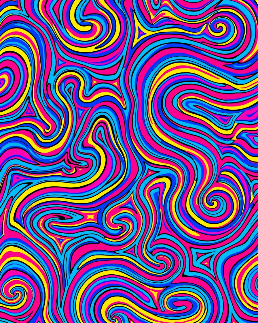 Vivid Pink Blue Yellow Swirls Rug