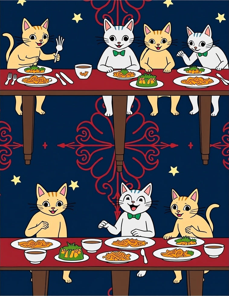 Whimsical Feline Dinner Party Stars Rug