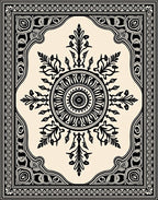Ornate Black Cream Mandala Medallion Rug