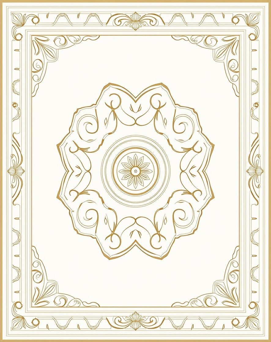 Golden Filigree Floral Medallion Border Rug