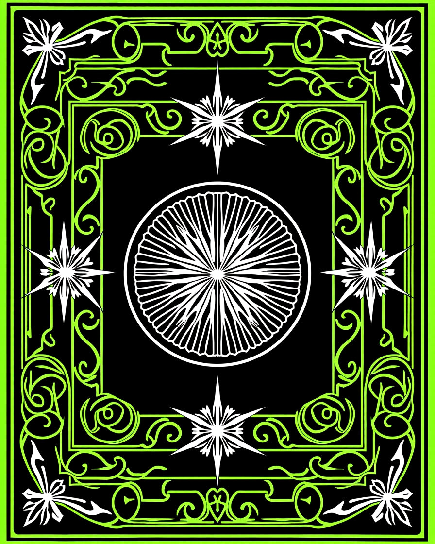 Neon Green Outline Starburst Mandala Rug