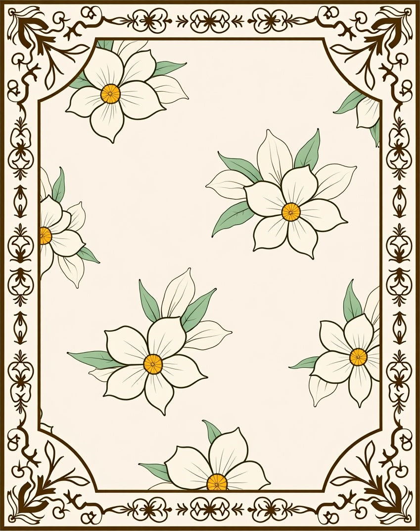 Cream Floral Border with Daffodil Blossoms Rug