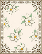 Cream Floral Border with Daffodil Blossoms Rug