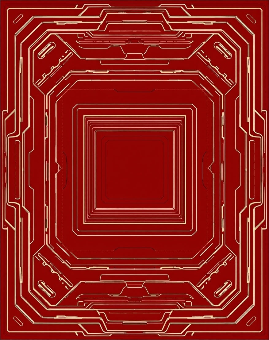 Crimson Gold Geometric Circuit Board Rug