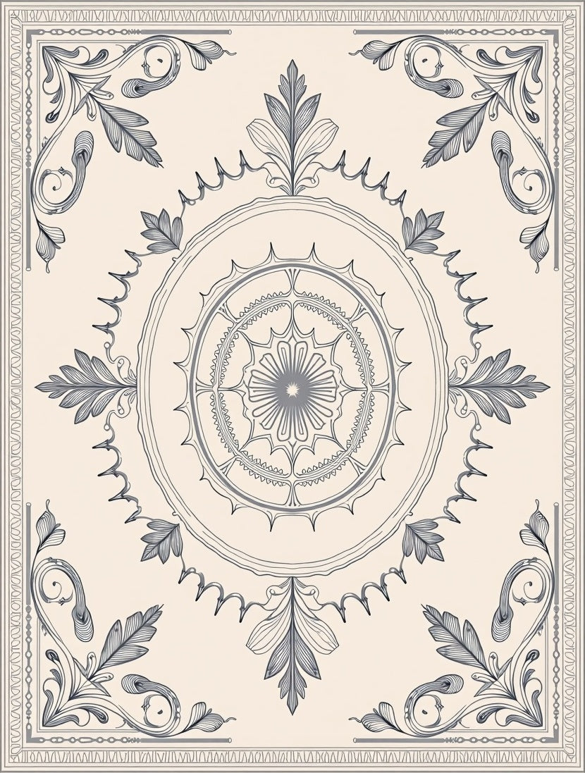 Slate Gray Floral Medallion Border Rug