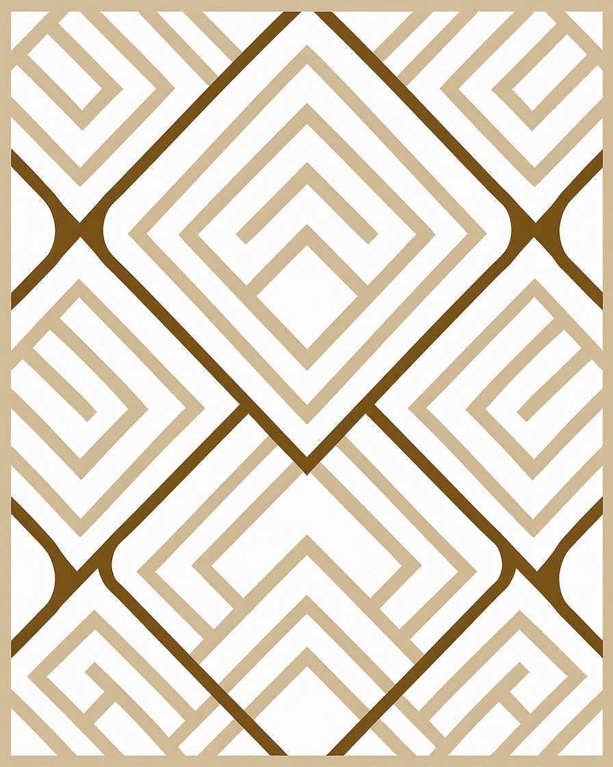 Modern Beige Brown Geometric Maze Rug