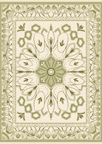Sage Green Floral Medallion Border Rug