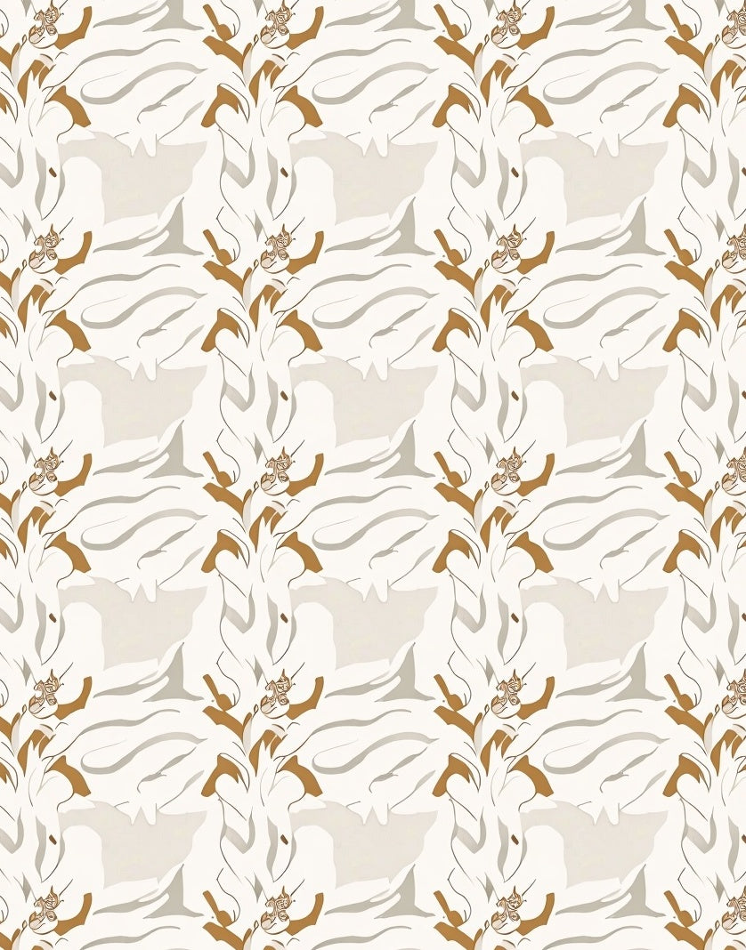 Earthy Tan Abstract Leafy Vine Rug
