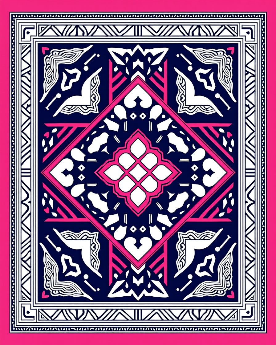 Vibrant Pink Navy Geometric Diamond Rug