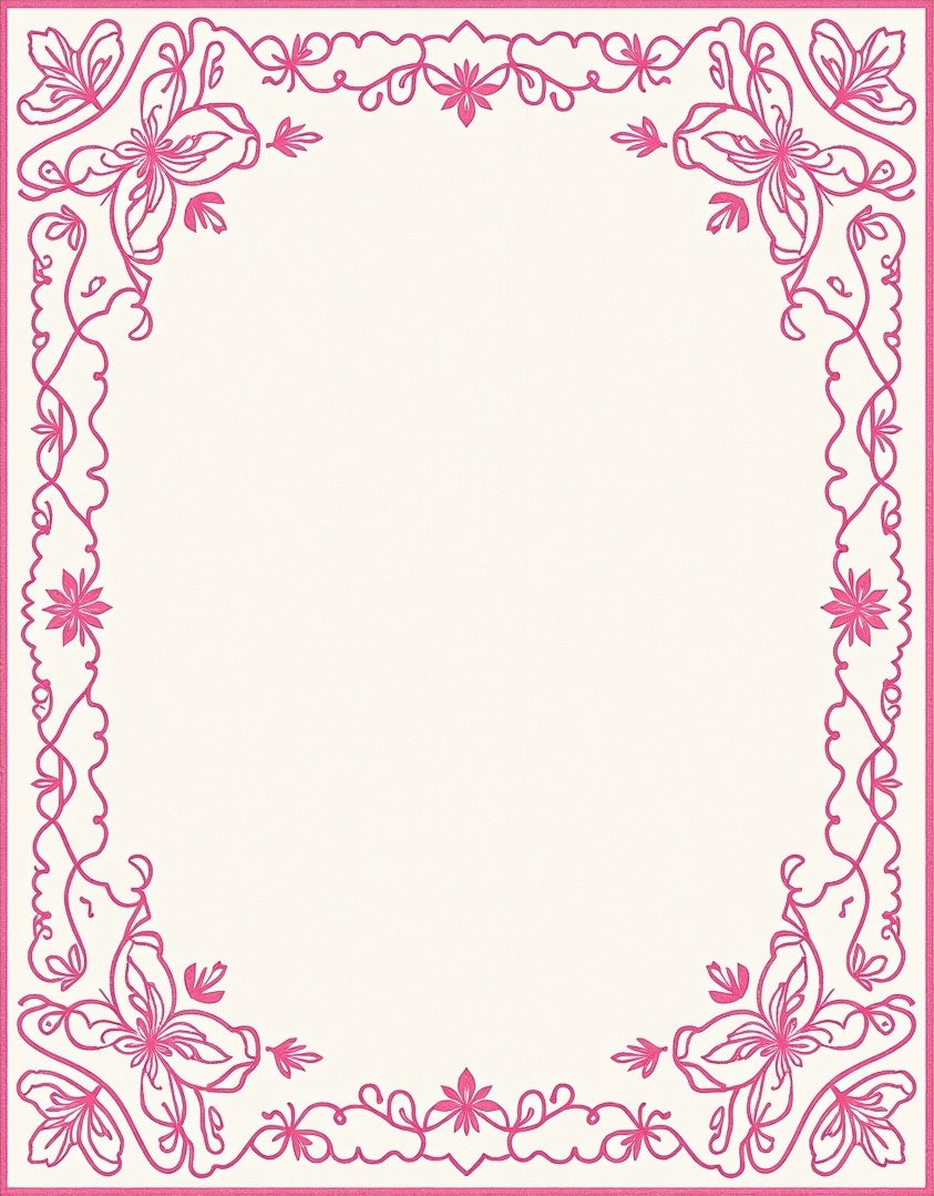 Bright Pink Floral Corner Border Rug