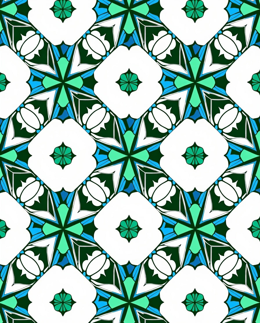 Vibrant Teal White Geometric Star Rug