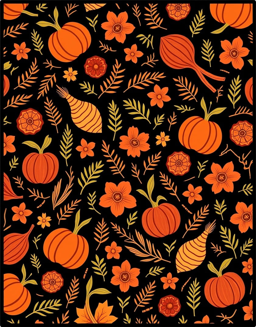 Harvest Orange Pumpkin Floral Accents Rug
