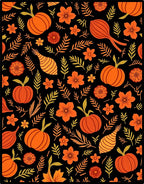 Harvest Orange Pumpkin Floral Accents Rug