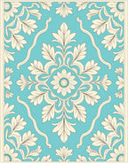 Elegant Teal Floral Scroll Rug