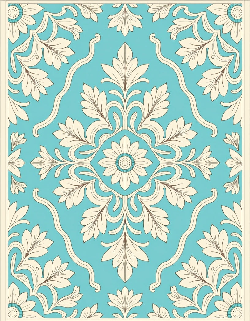 Elegant Teal Floral Scroll Rug