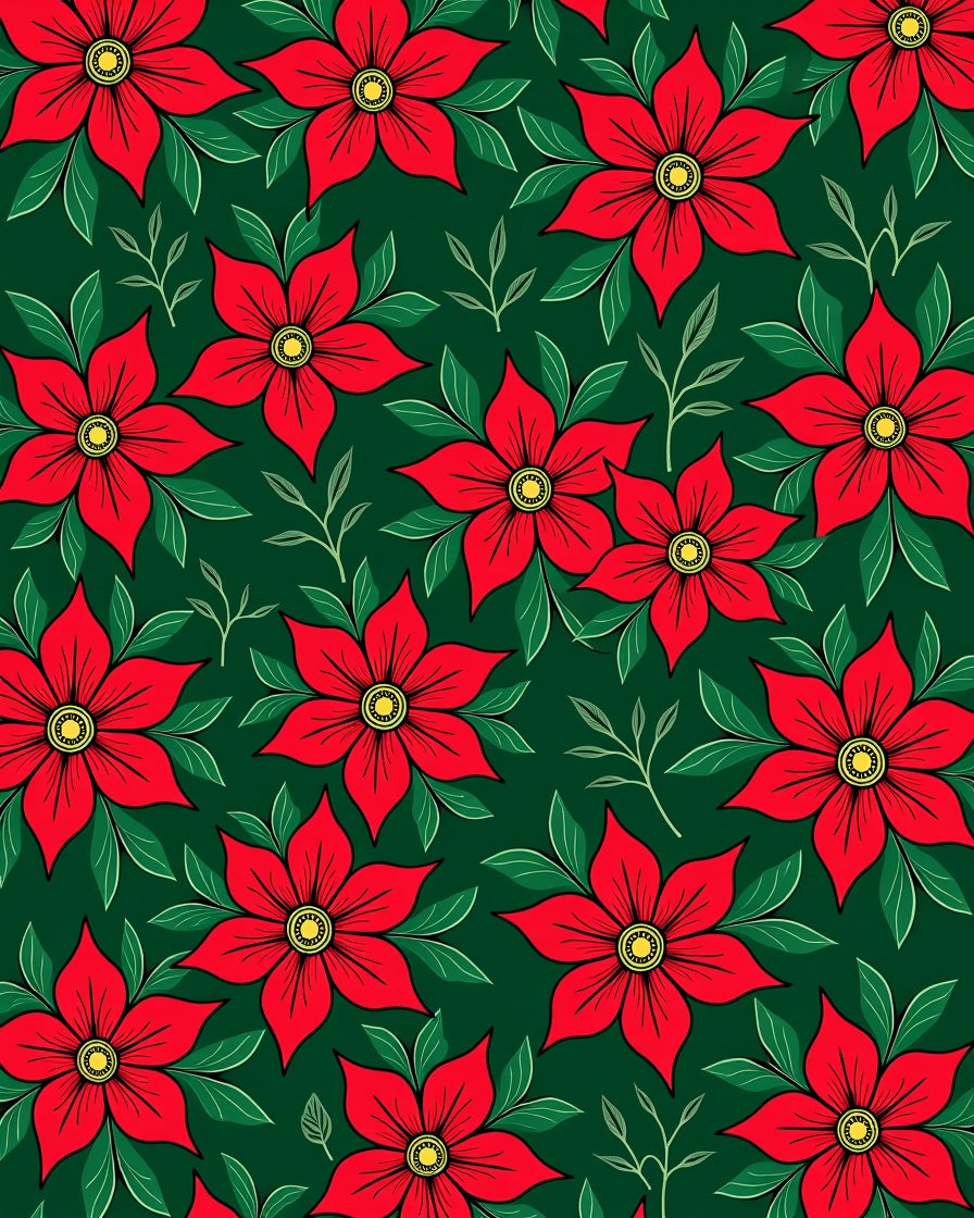 Red Floral Green Leaf Bloom Rug