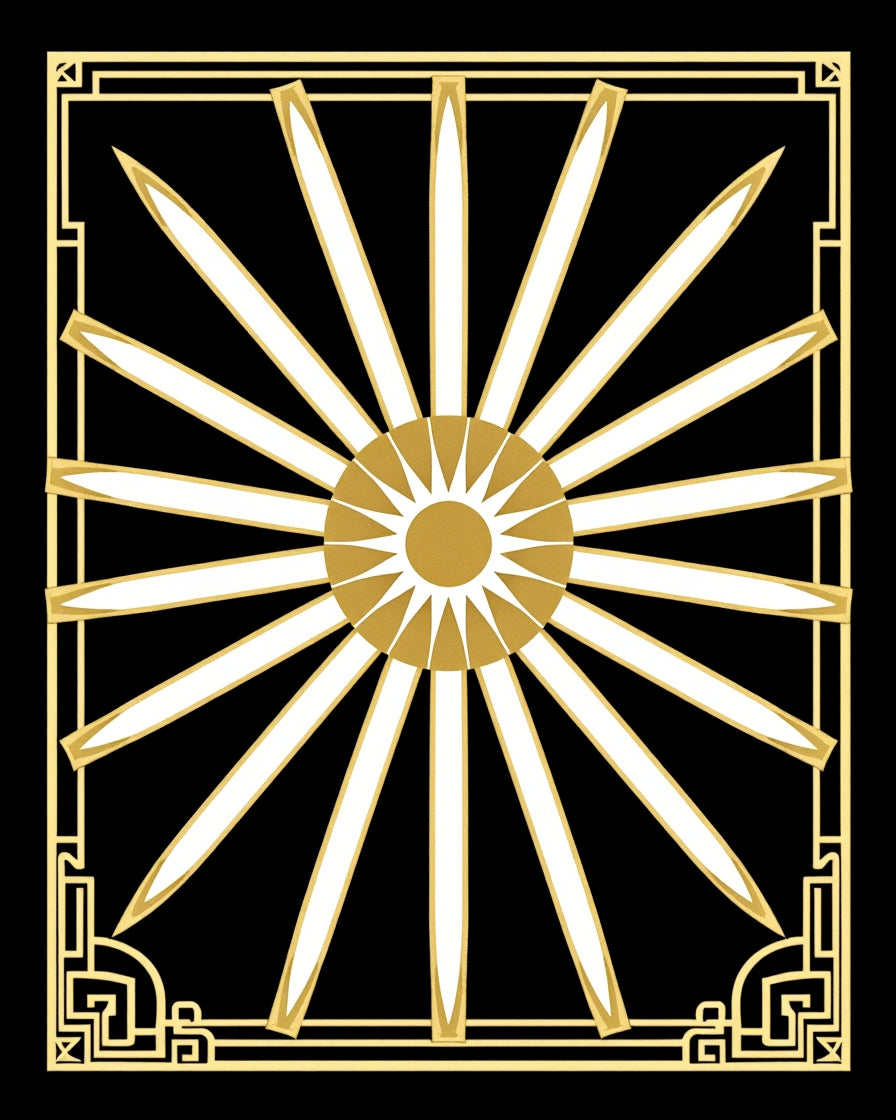 Gold White Sunburst Art Deco Rug