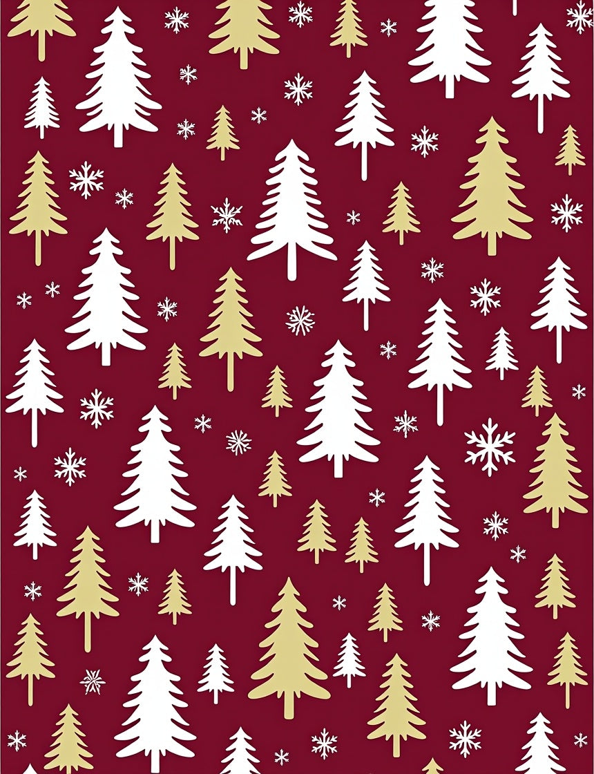 Festive White Gold Pine Trees Rug