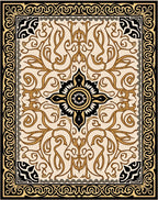 Antique Gold Floral Bordered Cream Rug