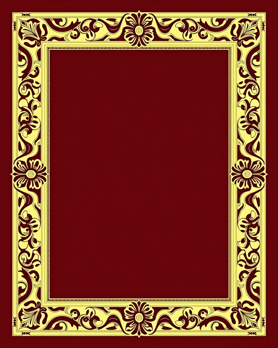 Ornate Gold Floral Border Red Rug