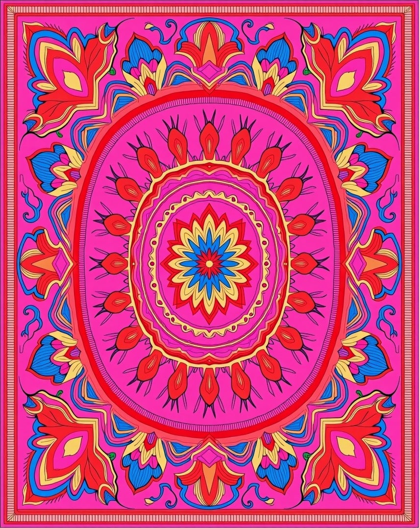 Vibrant Pink Mandala Floral Rug
