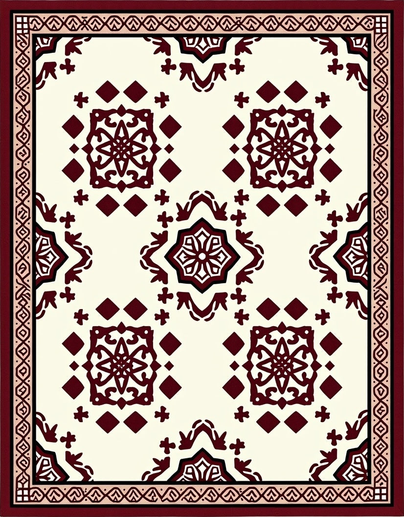 Crimson Medallion Lattice Cream Rug