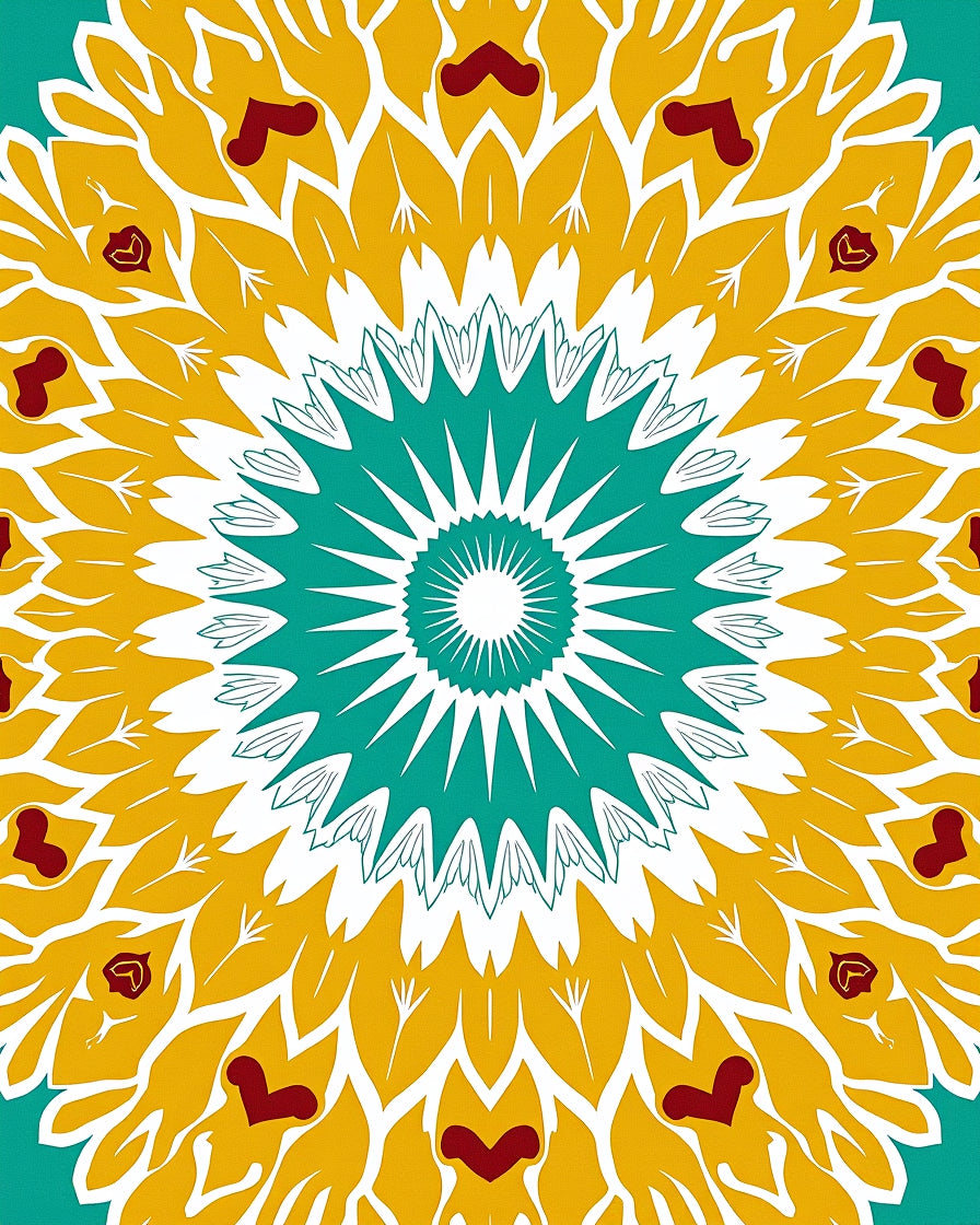 Teal Gold Red Floral Sunburst Rug