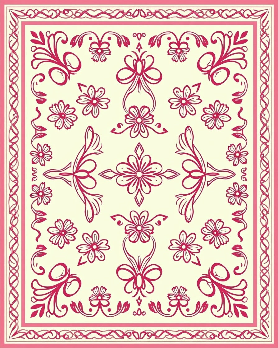 Crimson Floral Swirl Border Rug