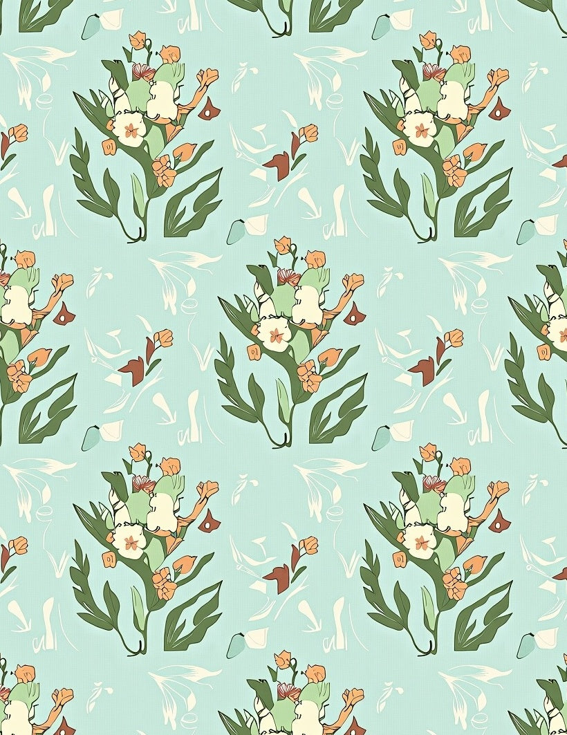 Light Blue Whimsical Floral Bouquet Art Rug