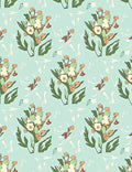 Light Blue Whimsical Floral Bouquet Art Rug