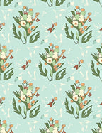 Light Blue Whimsical Floral Bouquet Art Rug