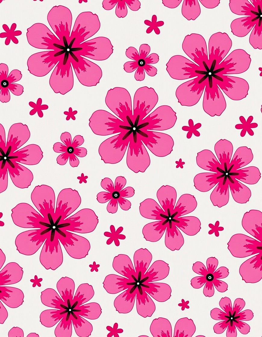 Hot Pink Floral Scattered Garden Rug