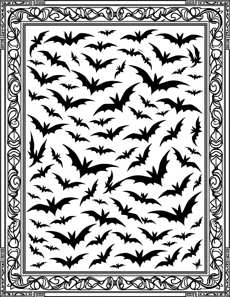 Spooky Black Bat Fluttering Flock Rug