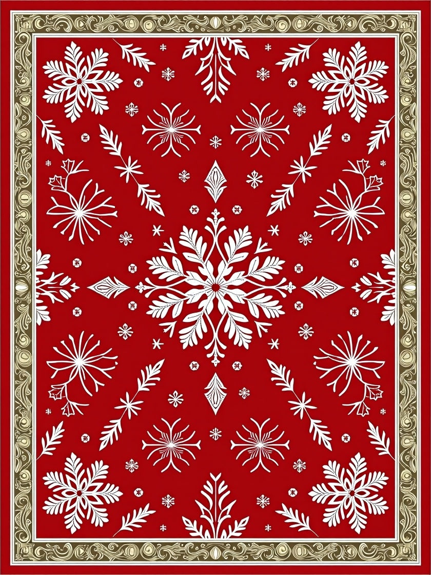 Red White Snowflake Winter Wonderland Rug