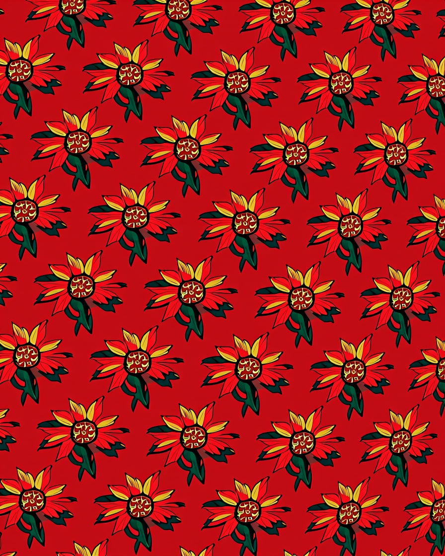 Vibrant Red Yellow Floral Arrangement Rug