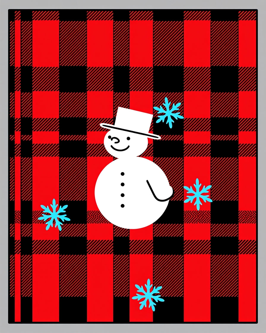 Red Black Buffalo Snowman Snowflakes Rug