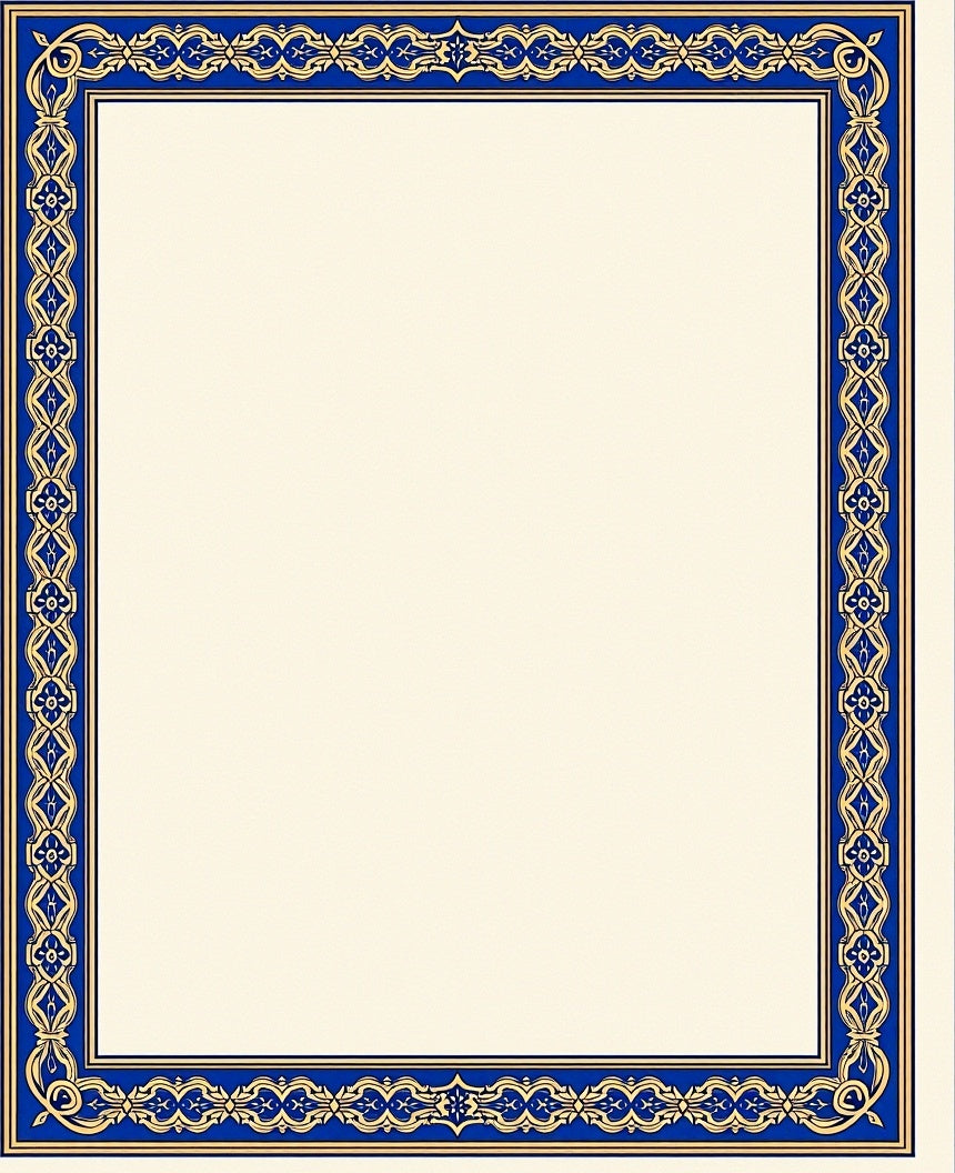 Elegant Blue Gold Damask Border Rug