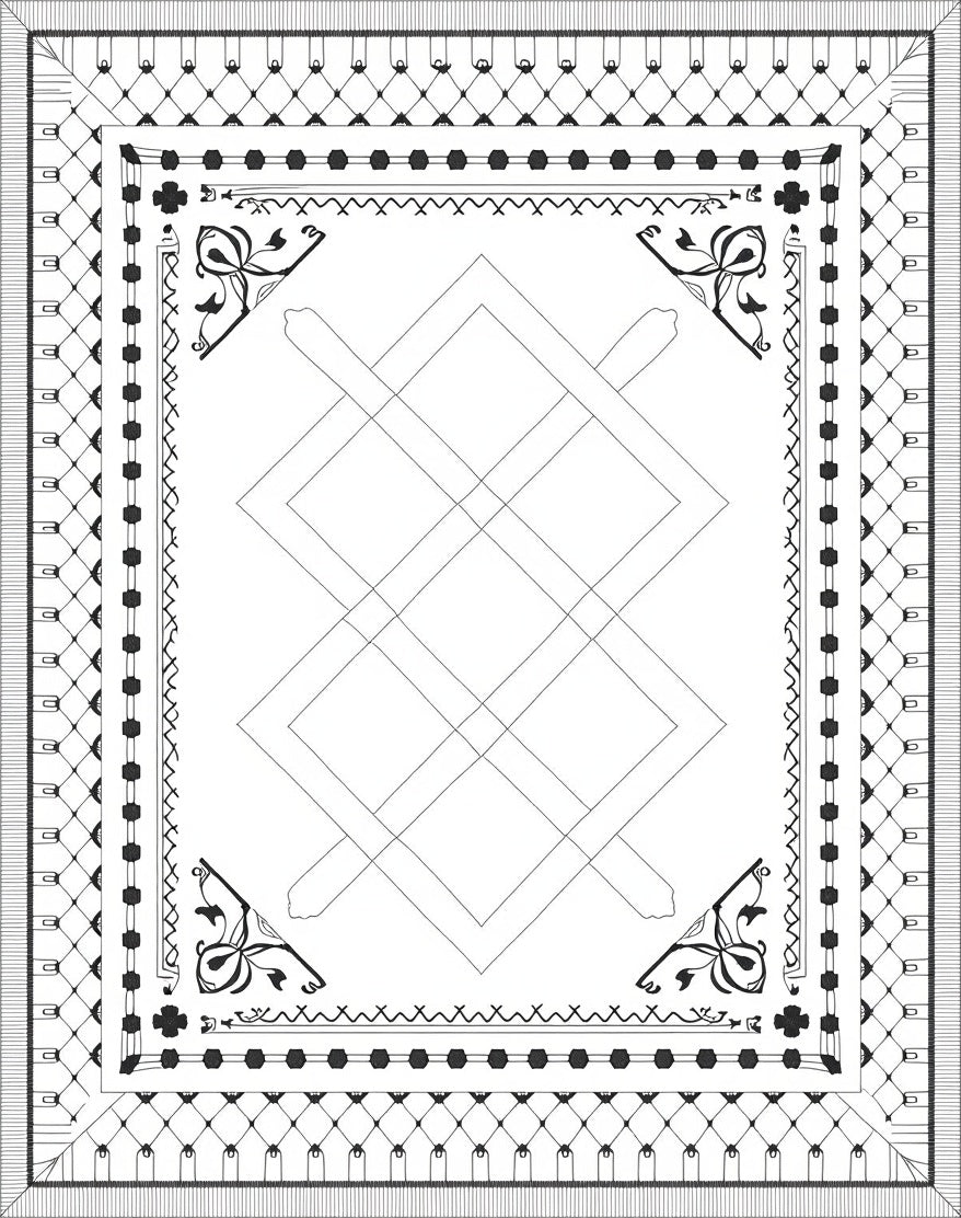 Black White Geometric Interlocking Lines Rug