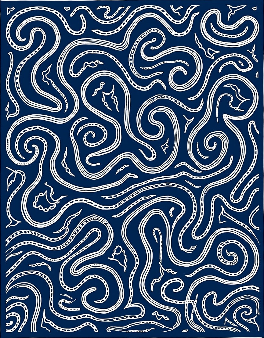 Deep Blue Abstract Swirl Lines Rug